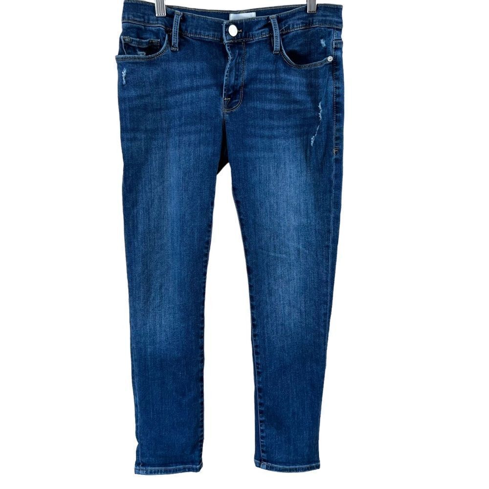 Frame Le Garçon Mid Rise Boyfriend Jean Lupine Grind